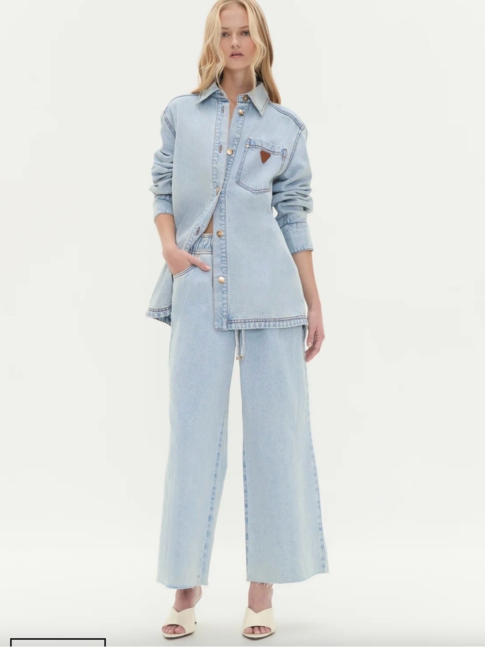 Aje Light Blue Wide-Leg Drawstring Jeans